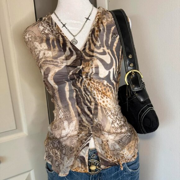 vintage y2k zebra print guess top - Picture 1 of 3